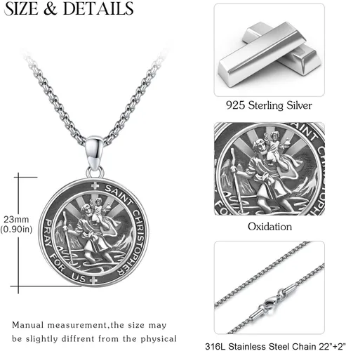 Miniatura 529 de Collar de plata de ley 925 con medalla de San Patrón, colgante de protección católica, amuleto, joyería religiosa para hombres y mujeres