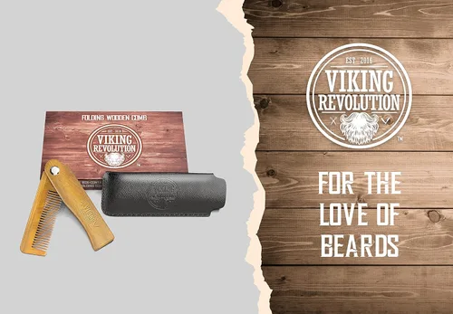 Miniatura 3 de Peine plegable para barba con bolsa de transporte para hombres, peine de madera natural con caja de regalo, peine de sándalo verde para aseo