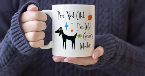 Miniatura 5 de Taza de cocina moderna con texto en inglés "I'm Not Aged, I'm Mid-Century Canine Enthusiast", taza de cerámica blanca de 11 onzas para cocina