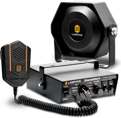 SoundAlert Kit de sistema PA de sirena policial 12V 100W [altavoz delgado de 118-124dB] [2 x 16A interruptor auxiliar] [sirena de aire manos libres]