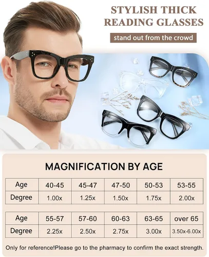 Miniatura 5 de MARE AZZURO Gafas de lectura de gran tamaño para hombre, a la moda, lectores gruesos 1.0 1.25 1.5 1.75 2.0 2.25 2.5 2.75 3.0 3.5 4.0