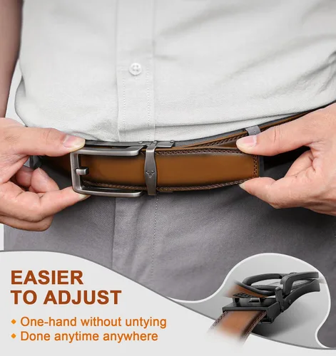 Miniatura 4 de BULLIANT Cinturón de trinquete para hombre, 2 unidades, cinturón de cuero deslizante ajustable para regalo, vestido de hombre, jeans casuales 1 38
