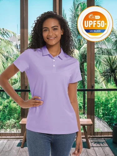 Miniatura 3 de TACVASEN Camisas polo para mujer, con protección solar UPF 50+, manga corta, secado rápido, cuello de 3 botones, ligeras