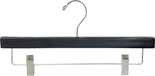 Miniatura 5 de Percha de madera blanca para pantalones con clips de cojín ajustables, caja de 50 perchas de fondo de madera plana con gancho giratorio cromado