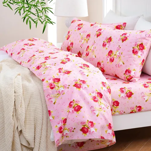 Miniatura 40 de MEISHANG Juego de sábanas tamaño individual, sábanas florales ultrasuaves de microfibra cepillada, sábanas florales de 1800 hilos con certificación