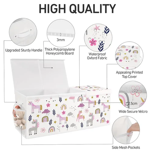 Miniatura 2 de Caja de juguetes plegable extragrande con tapas, organizador de almacenamiento resistente para niños, 38 x 16 x 13 pulgadas, baúl de juguetes