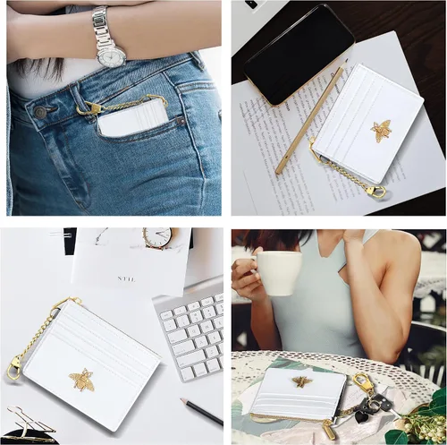Miniatura 71 de SEAVILIA Tarjetero llavero cartera para mujer con ventana de identificación RFID monedero regalo abeja delgada minimalista pequeña cartera