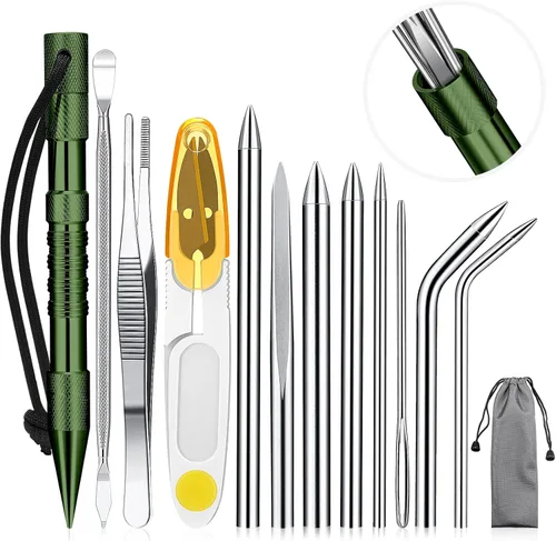 Ferraycle Juego de 12 piezas para anudar paracord de acero inoxidable, juego de pasador paracord, agujas para coser, lacer y alisar para trabajo de