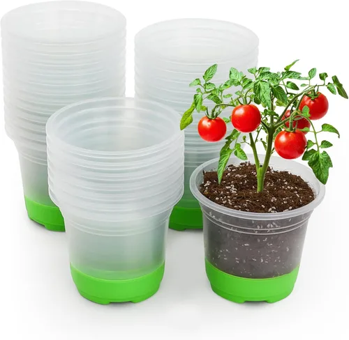 Miniatura 11 de MIXC Macetas de vivero engrosadas transparentes con base de silicona para fácil trasplante, 30 paquetes de 4 pulgadas, maceta transparente Verde