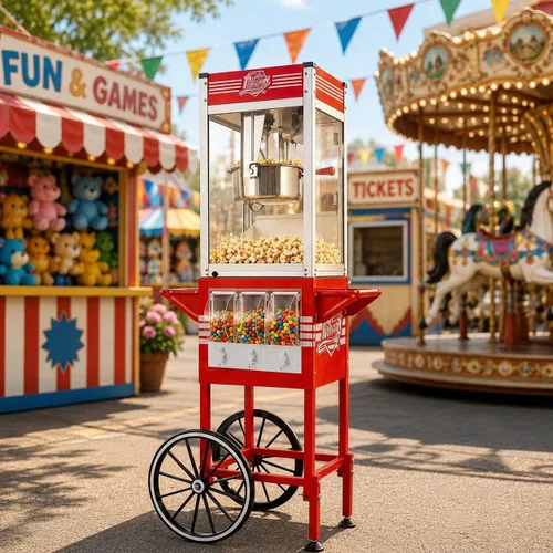 Miniatura 17 de Máquina de palomitas de maíz de 8 onzas con carro, máquina para hacer maíz con ruedas y hervidor de acero inoxidable que hace hasta 32 tazas