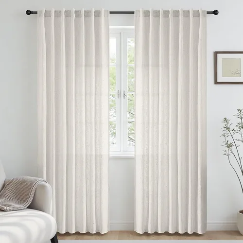 Miniatura 13 de CUCRAF Cortinas de lino beige natural que no se transparentan, cortinas de privacidad semitransparentes de 72 pulgadas, cortina de filtrado de luz