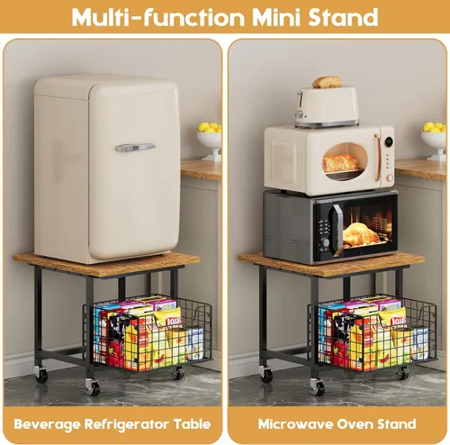 Miniatura 9 de Soporte para Mini Refrigerador con Almacenamiento, Soporte para Refrigerador Pequeño con Ruedas, Gabinete para Mini Refrigerador - Carga Máxima 300