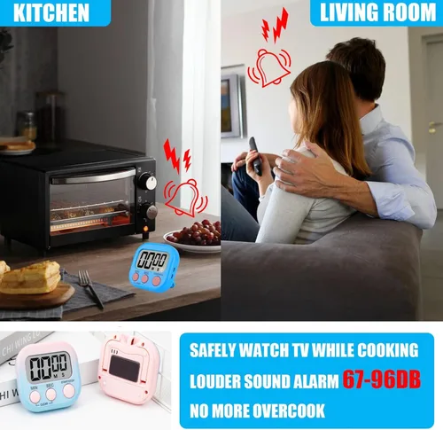 Miniatura 5 de Paquete de 4 temporizadores digitales, temporizador para niños, interruptor magnético de marcha atrás y encendido/apagado, temporizador de cocina