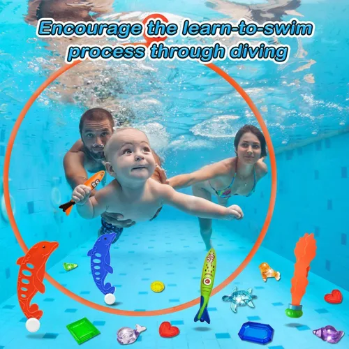Miniatura 4 de Jasonwell Juguetes de piscina, anillos de buceo, 28 piezas, juego de piscina, juguetes de buceo con anillo de buceo, tesoros submarinos, bandidos