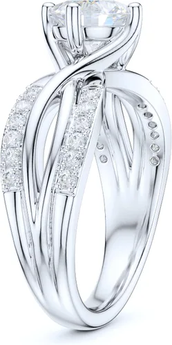 Miniatura 4 de Anillo de compromiso de plata de ley con diamantes redondos de talla brillante o moissanita genuina