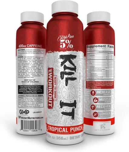 Miniatura 2 de 5% Nutrition Kill It - Bebida energética de cafeína lista para beber de alta rigidez, 400 mg de cafeína, bomba extrema, resistencia, enfoque e