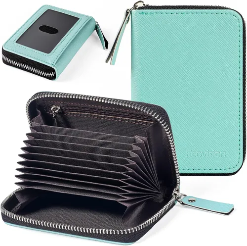 Miniatura 25 de Tarjetero RFID para tarjetas de crédito, cartera pequeña con cremallera de acordeón, estuche organizador de tarjetas para mujeres y hombres