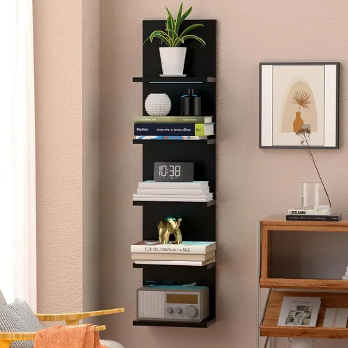 Miniatura 9 de VIWODS Estante de pared de 4 niveles con luces LED, estante flotante para decoración del hogar, estante vertical montado en la pared