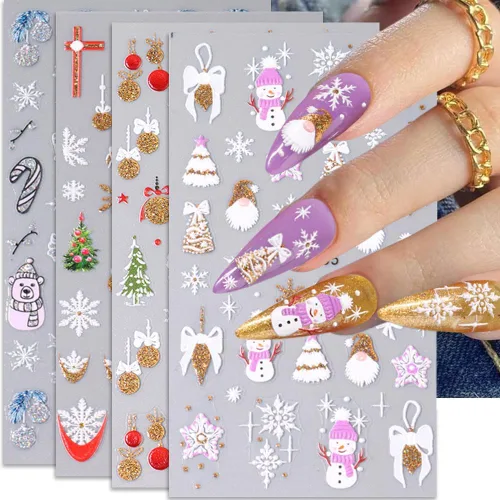 Miniatura 10 de Calcomanías de uñas con letras, 8 hojas de calcomanías de uñas con letras en inglés antiguo, 3D, autoadhesivas, doradas, plateadas, negras, blancas