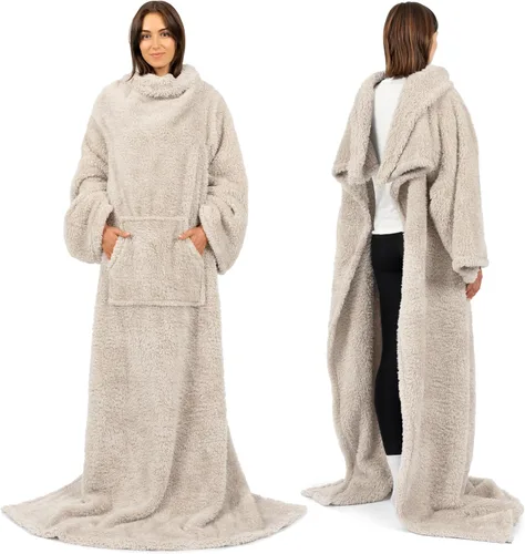 PAVILIA Manta Esponjosa con Mangas para Adultos, Manta Vestible de Felpa Suave y Difusa, Forro Polar Sherpa con Mangas y Bolsillo, Regalos Cálidos y