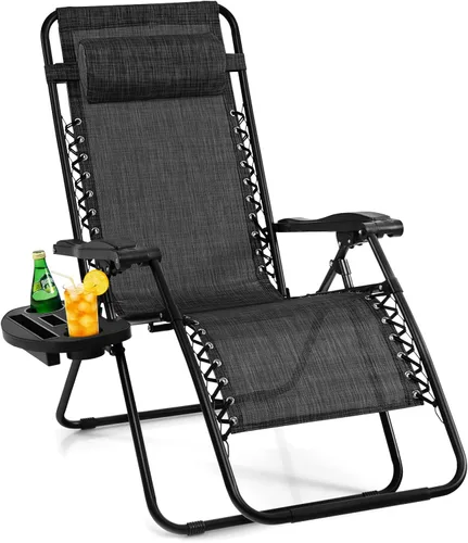 Miniatura 9 de Giantex Zero Gravity - Silla reclinable para patio al aire libre con portavasos y almohada extraíble, respaldo ajustable, silla de salón