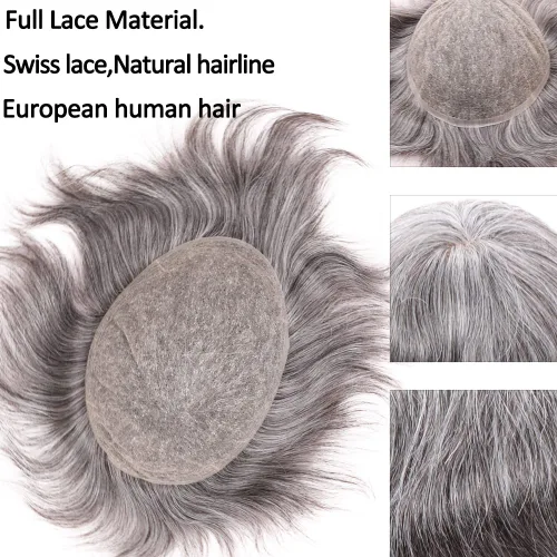 Miniatura 2 de Tupé de cabello humano europeo para hombres, suave encaje suizo completo, sistema de reemplazo de cabello, extensiones de cabello de 10 x 8 1B