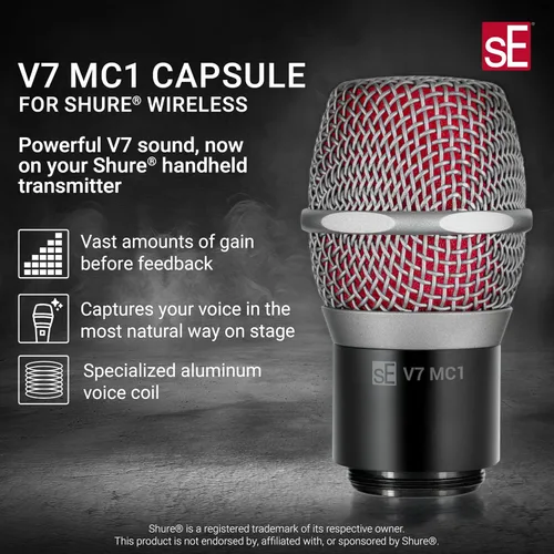 Miniatura 2 de SE ELECTRONICS V7 MC1 - Cápsula de micrófono inalámbrico, compatible con transmisores inalámbricos Shure, micrófono dinámico profesional para canto