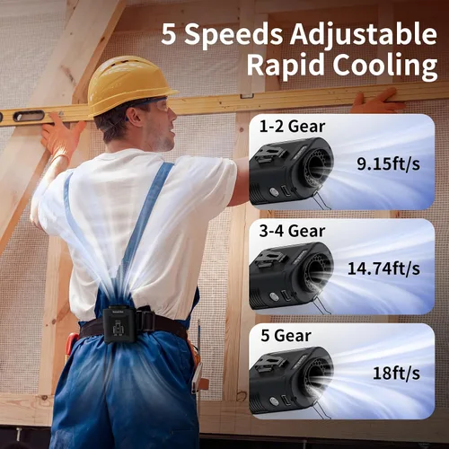 Miniatura 3 de Socool Ventilador de cintura portátil de 10000 mAh con clip en ventiladores personales recargables, ventilador de camisa de cinturón portátil