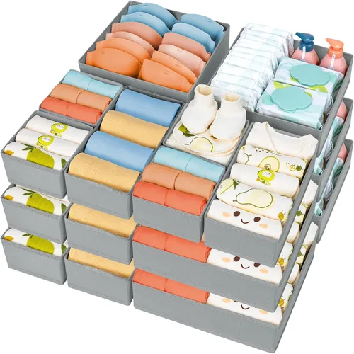 Miniatura 7 de DIMJ Organizador de cajones para ropa, paquete de 12 unidades, organizadores plegables para bebé, organizador de almacenamiento y cómoda para Beige