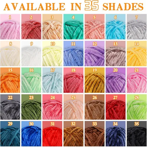 Miniatura 6 de LUNARM Hilado de chenilla para tejer y hacer ganchillo, 3 madejas de 240 metros de hilo grueso, suave y voluminoso, para tejer mantas, ropa y Beige