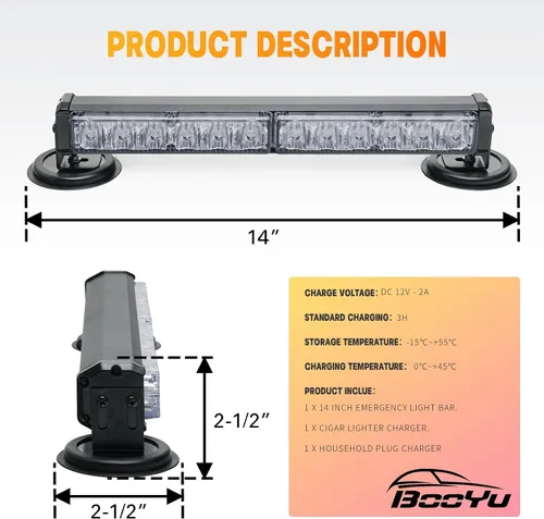 Miniatura 7 de Barra de luces estroboscópicas de emergencia alimentadas por batería, de 14 pulgadas, inalámbrica, mini luz LED intermitente de advertencia con base