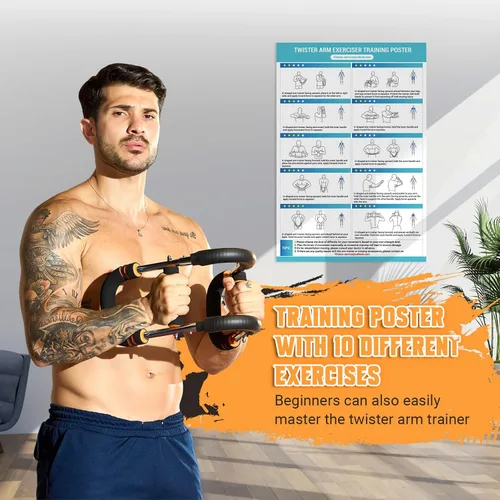 Miniatura 4 de Entrenador de Brazo Twister, 6 Niveles de Resistencia Ajustables (30-120 lb) Ejercitador de Brazo y Pecho Twister con 4 Resortes y Póster