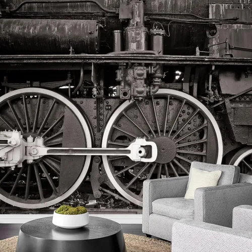 Miniatura 3 de wall26 - Detalle de rueda de locomotora vieja en blanco y negro cálido - Mural de pared extraíble Papel pintado grande autoadhesivo - 66 x 96