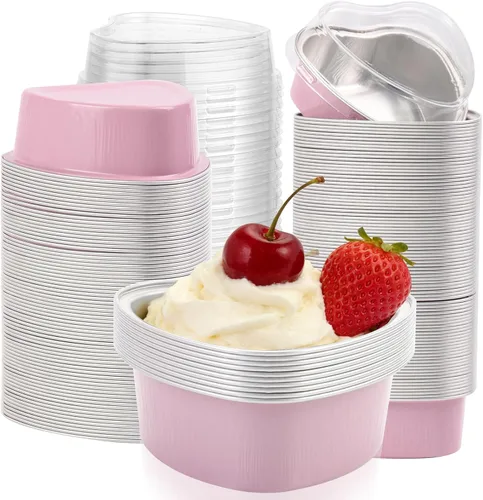 Miniatura 8 de Juego de 15 moldes para pasteles en forma de corazón con tapas, mini recipientes desechables de papel de aluminio para cupcakes de 22.7 onzas