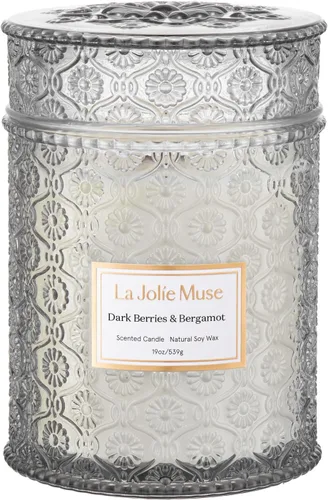 Miniatura 12 de LA JOLIE MUSE Vela Sahara Amber – Bergamota, clavo y ámbar Vela de cera de soja grande de 12 onzas con 2 mechas 60 horas de combustión limpia