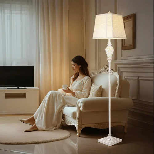 Miniatura 3 de Lámpara de pie LuxSight Collection para sala de estar, lámpara de pie vintage con luz nocturna, lámpara alta de 165 cm con pantalla de lino blanco