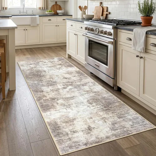 Miniatura 907 de IOHOUZE Alfombra abstracta lavable de 3 x 12 pies para pasillos, antideslizante para cocina, camino de entrada de lana sintética para interiores