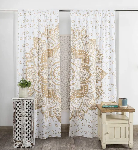 Miniatura 17 de Cortinas de ventana de mandala hippie indio, gitano, bohemio, sol, luna, hermosas cortinas para dormitorio, sala de estar, balcón, cenefa