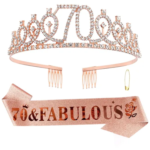 Miniatura 42 de Casoty Juego de diadema y tiara de 40 y fabuloso, oro rosa, para decoraciones de cumpleaños de 40 años, regalos para mujeres, decoraciones de fiesta