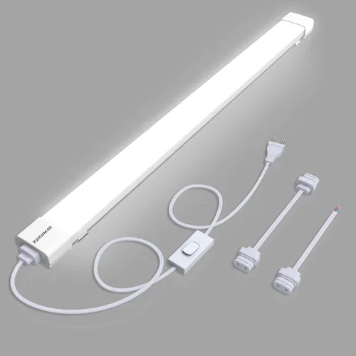 Miniatura 8 de KUKUMAO Luminaria de Tubo LED Enchufable de 5000K, Luz de Gabinete Enlazable de 18W para Garaje, Cocina, Baño, Closet, Oficina - 2 Pies, A Prueba