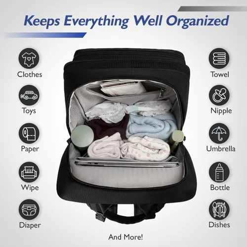 Miniatura 4 de LORADI Bolsa de pañales para papá con bolsillos aislados, clips para cochecito y funda de equipaje para viajes, bolsa táctica grande para pañales