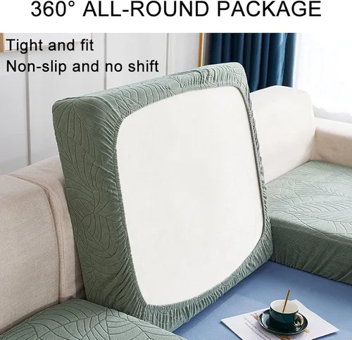 Miniatura 5 de Fundas de cojín elásticas para sofá, funda de cojín para asiento de sofá, diseño de hojas jacquard, protector de muebles para sofá seccional Beige