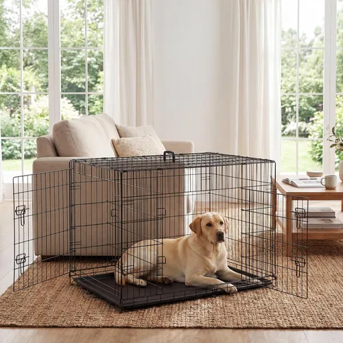 Miniatura 6 de Jaula para Perros - Jaula Portátil Grande de Doble Puerta de 42 Pulgadas para Perros, Perrera de Alambre Metálico para Mascotas con Cerradura Negro