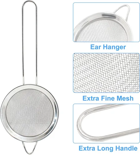 Miniatura 4 de Piutouyar Coladores de malla fina de 3.1 in/3.15 pulgadas, coladores de cocina de acero inoxidable, colador de malla fina de alta resistencia
