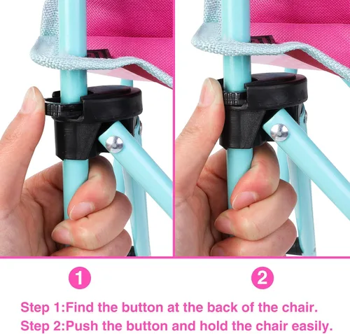Miniatura 4 de KABOER Silla plegable para césped y camping para niños con portavasos y bolsa de transporte, sillas de camping para niños Unicornio Rosa