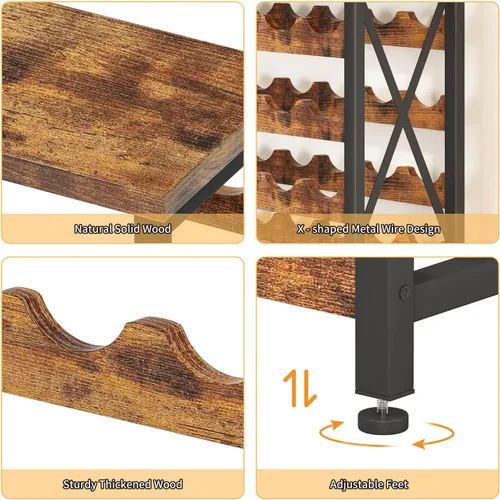 Miniatura 6 de Homeiju Estante de vino para 56 botellas, estante independiente de madera, estante de almacenamiento de vino apilable con mesa para sala de estar