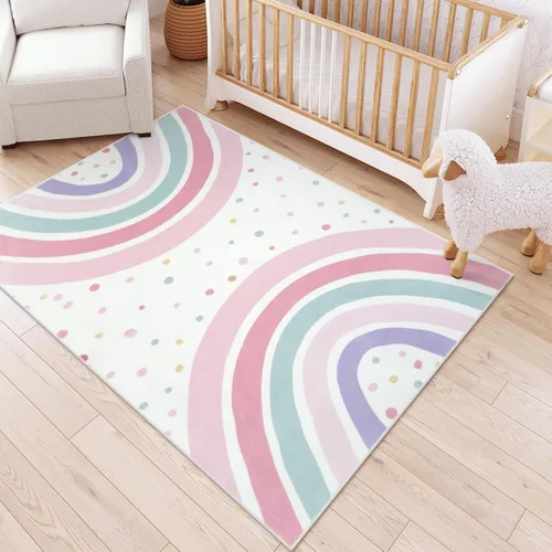 Miniatura 10 de STARUIA Alfombra lavable de arco iris para guardería de niñas, alfombra pequeña de 3 x 5 pies, alfombras de área coloridas para dormitorio de niños