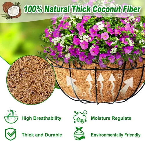 Miniatura 2 de REMIAWY Cesta colgante de coco, 4 paquetes de 12 pulgadas, 100 % fibra de coco redonda natural, forro de repuesto para cestas colgantes, plantas