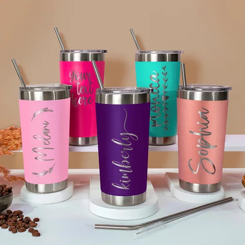 Miniatura 7 de Vasos personalizados, vaso de acero inoxidable con tapa Tazas personalizadas Rosa claro