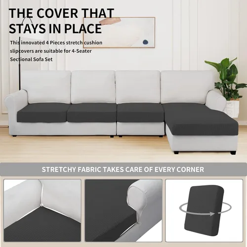 Miniatura 5 de Easy-Going - 4 Fundas de cojín elásticas para sofá seccional, izquierda/derecha, en forma de L, funda de asiento antideslizante, suave